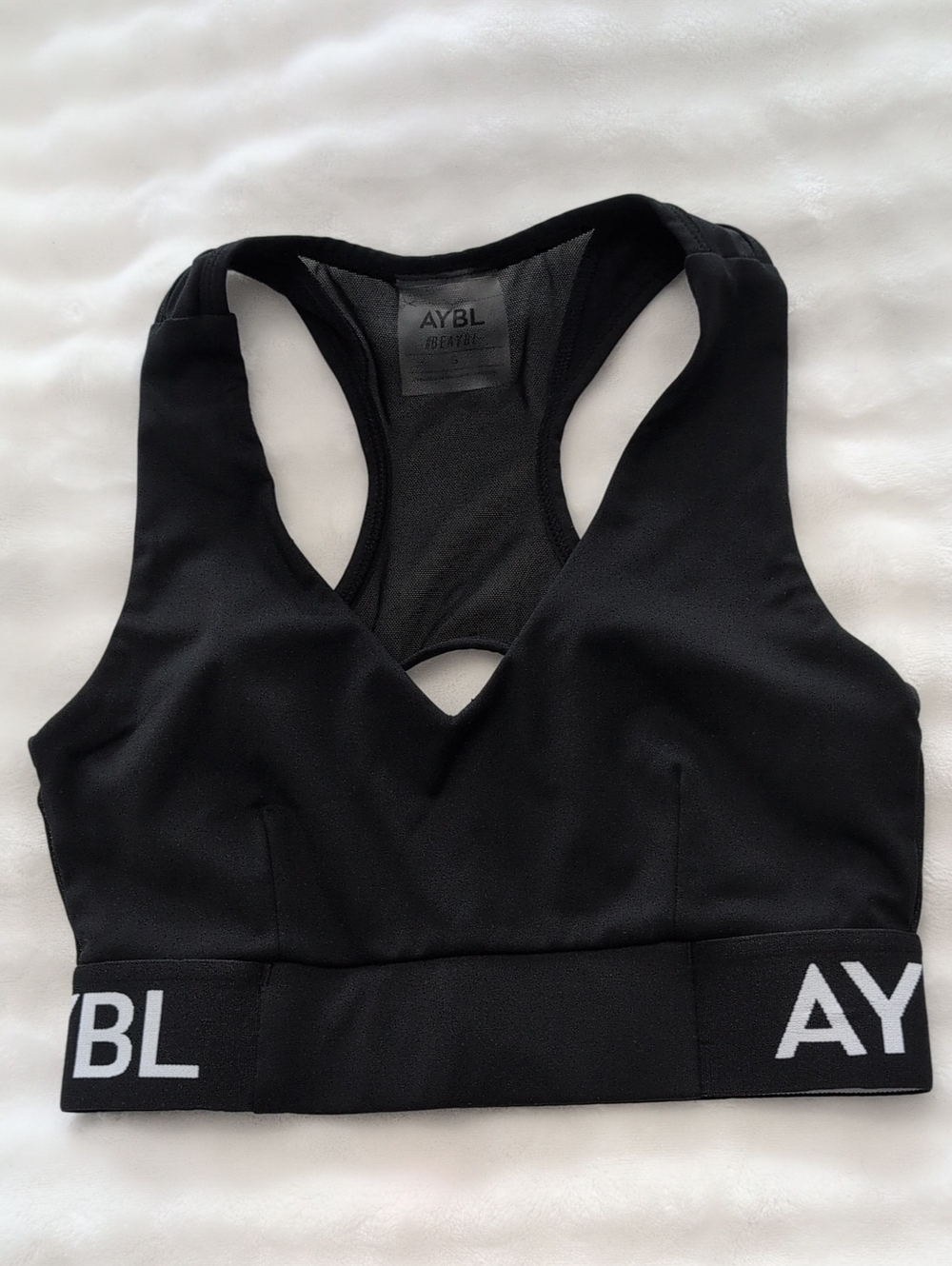 AYBL Black Racerback V-Neck Sports Bra with Logo Band